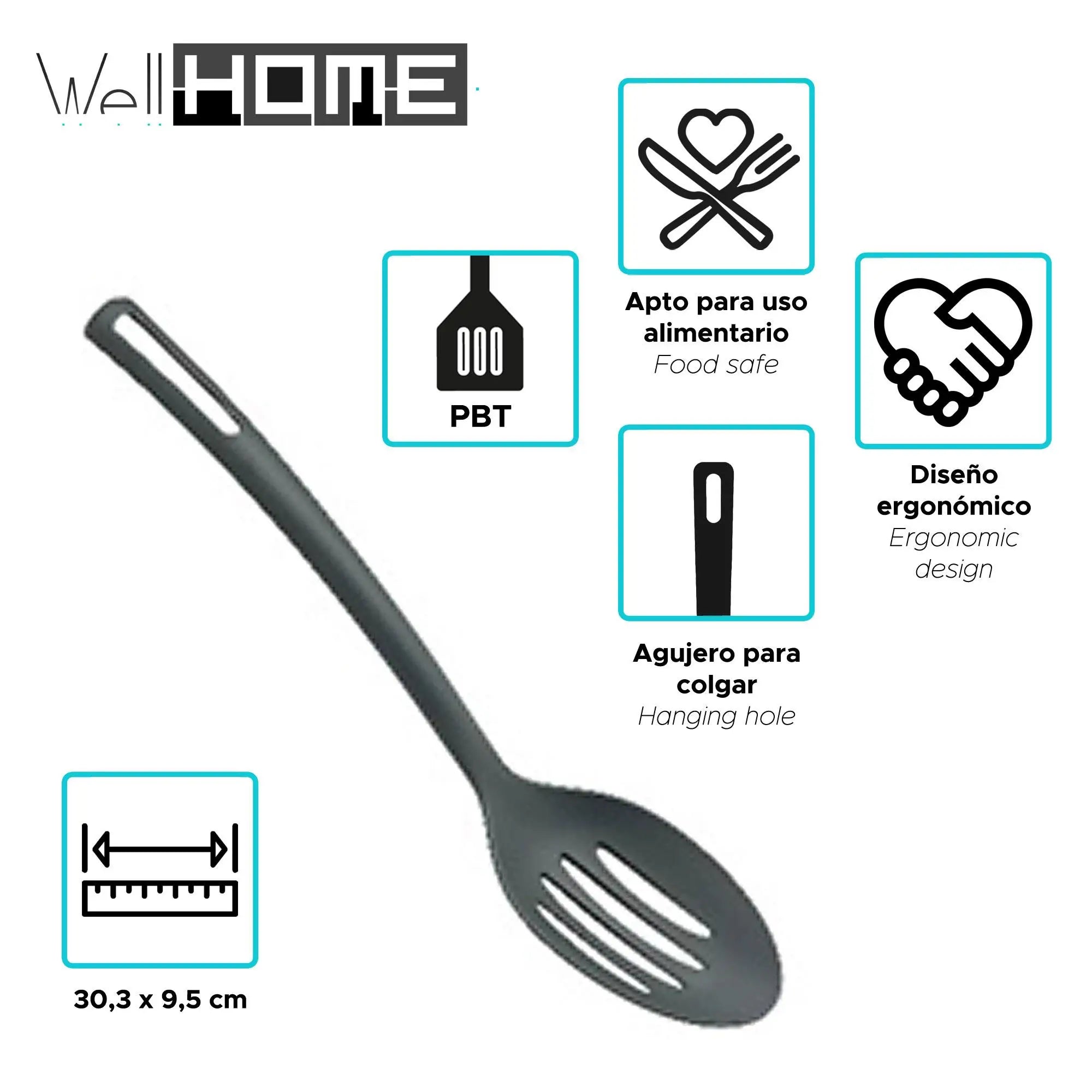 Juego de ollas y sartenes Well Home de 8 piezas en acero inoxidable con 6 utensilios de cocina de PBT, mangos ergonómicos, compatible con inducción, diseño antiadherente, ideal para todo tipo de cocinas.