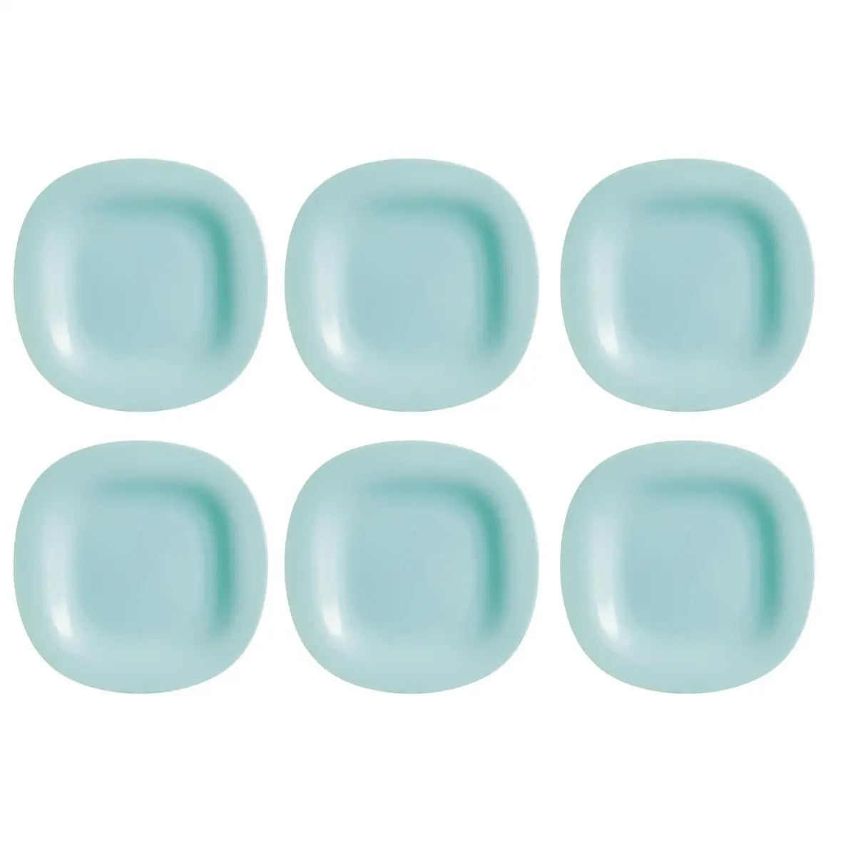 Platos Carine Luminarc – Juego de 6 platos cuadrados de vidrio opalino en blanco, negro, gris, turquesa y azul paraíso, aptos para microondas y lavavajillas para una vajilla completa.