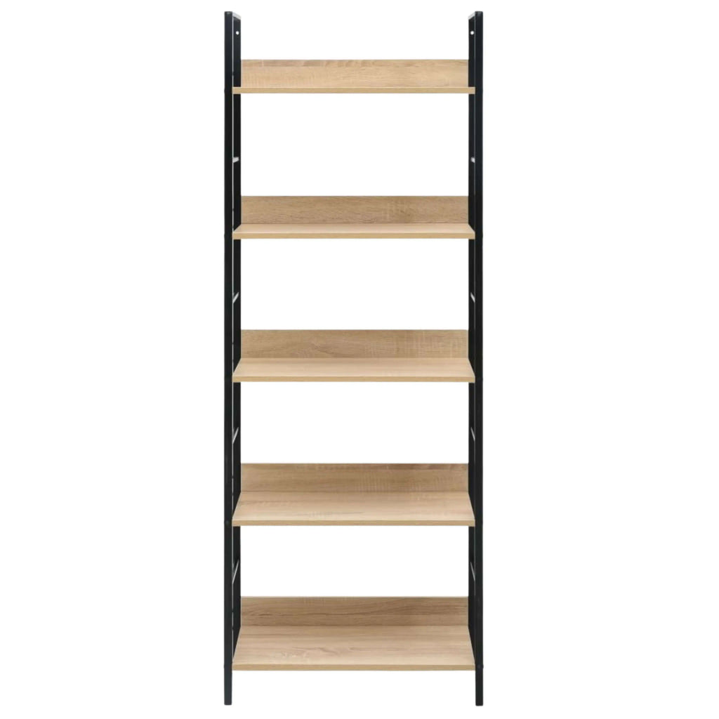 Librería Miroytengo Rubi con 5 baldas, roble cambriano y negro, 60x160x28 cm, fabricada en melamina y metal para una solución de almacenamiento moderna en la oficina o el salón.