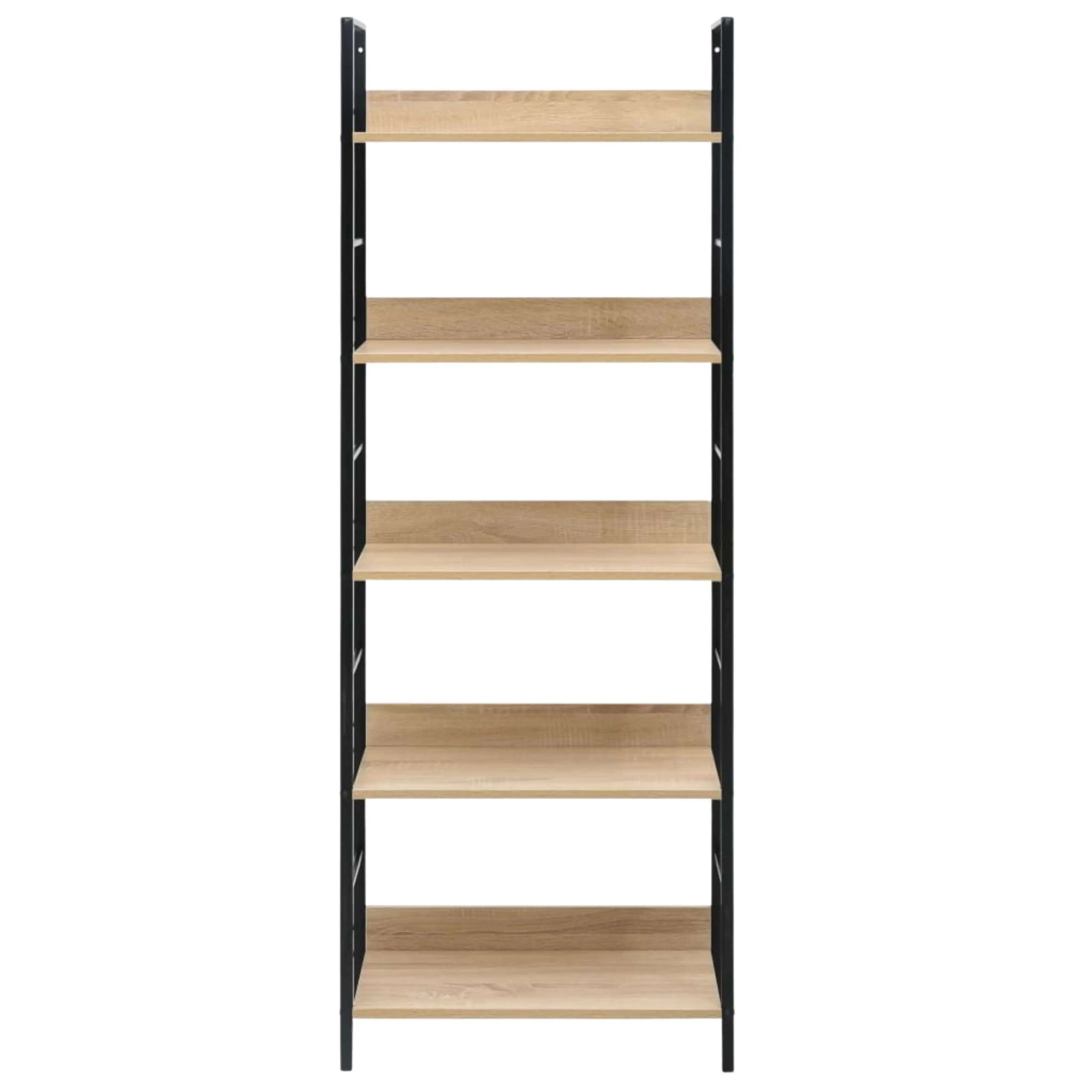 Librería Miroytengo Rubi con 5 baldas, roble cambriano y negro, 60x160x28 cm, fabricada en melamina y metal para una solución de almacenamiento moderna en la oficina o el salón.