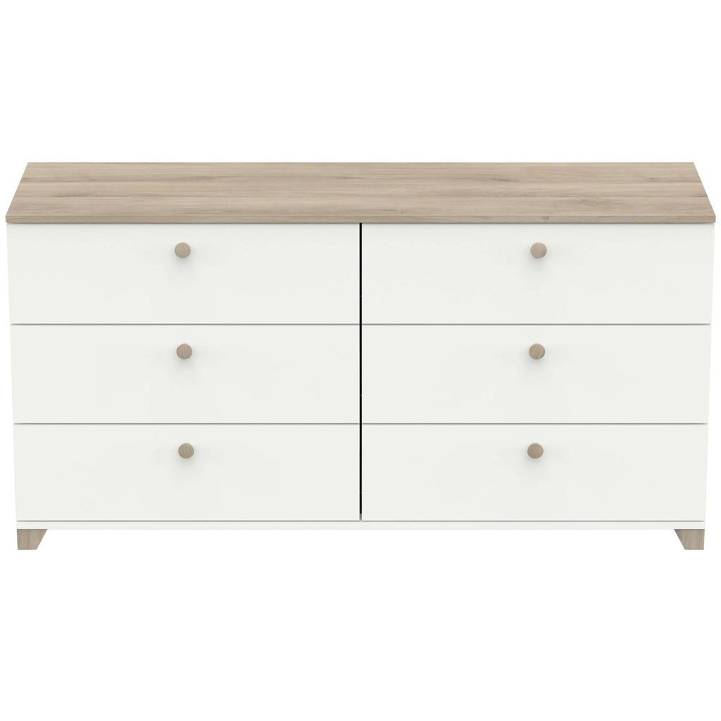 Cómoda Izzy en blanco mate y roble Kronberg, 150x77cm, estilo nórdico para dormitorio.
