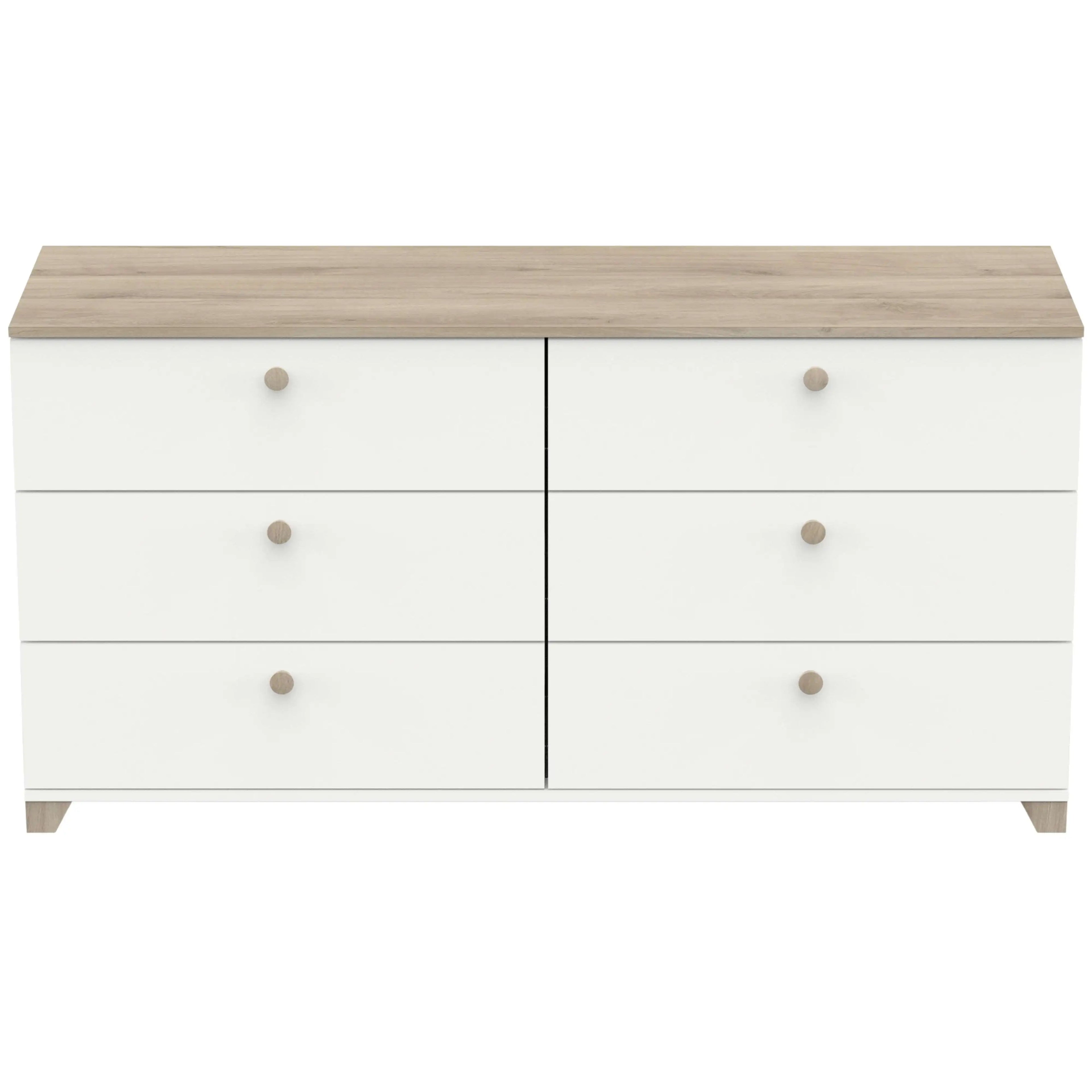 Cómoda Izzy en blanco mate y roble Kronberg, 150x77cm, estilo nórdico para dormitorio.