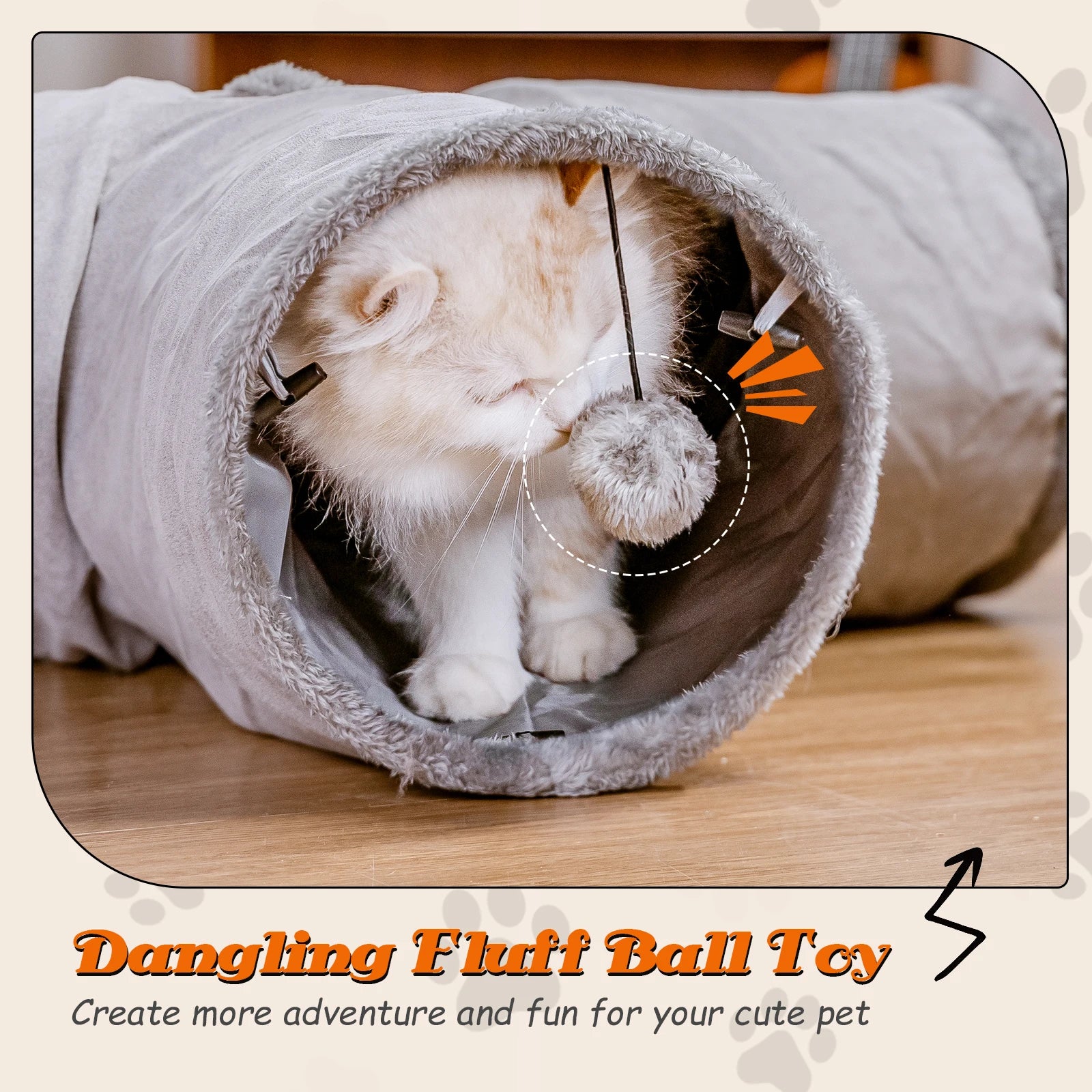 Nobleza - túnel para gatos de gamuza, túnel interior de 3 vías con 1 orificio y juguetes colgantes para gatos con forma de bola, color gris.