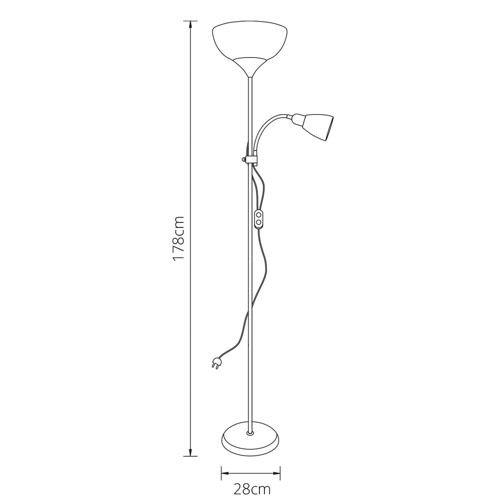 Lámpara de pie BEL AIR HOME-Varese 2xE27 de 178 cm - Ideal para salones y estudios - Diseño moderno y funcional - Lámpara de lectura orientable - Lámpara de pie adaptable y elegante