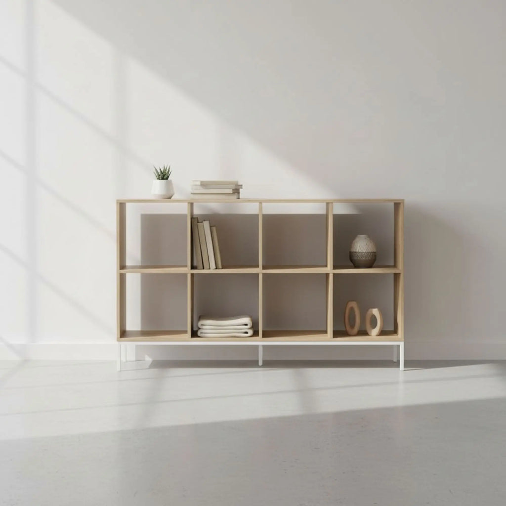 MOBLEKIT Estanterías de madera y metal con compartimentos abiertos, librerías modulares disponibles en 2, 4 u 8 cubos y estantería multiusos de 5 niveles, solución de almacenamiento ideal para salón, dormitorio, oficina o cocina.