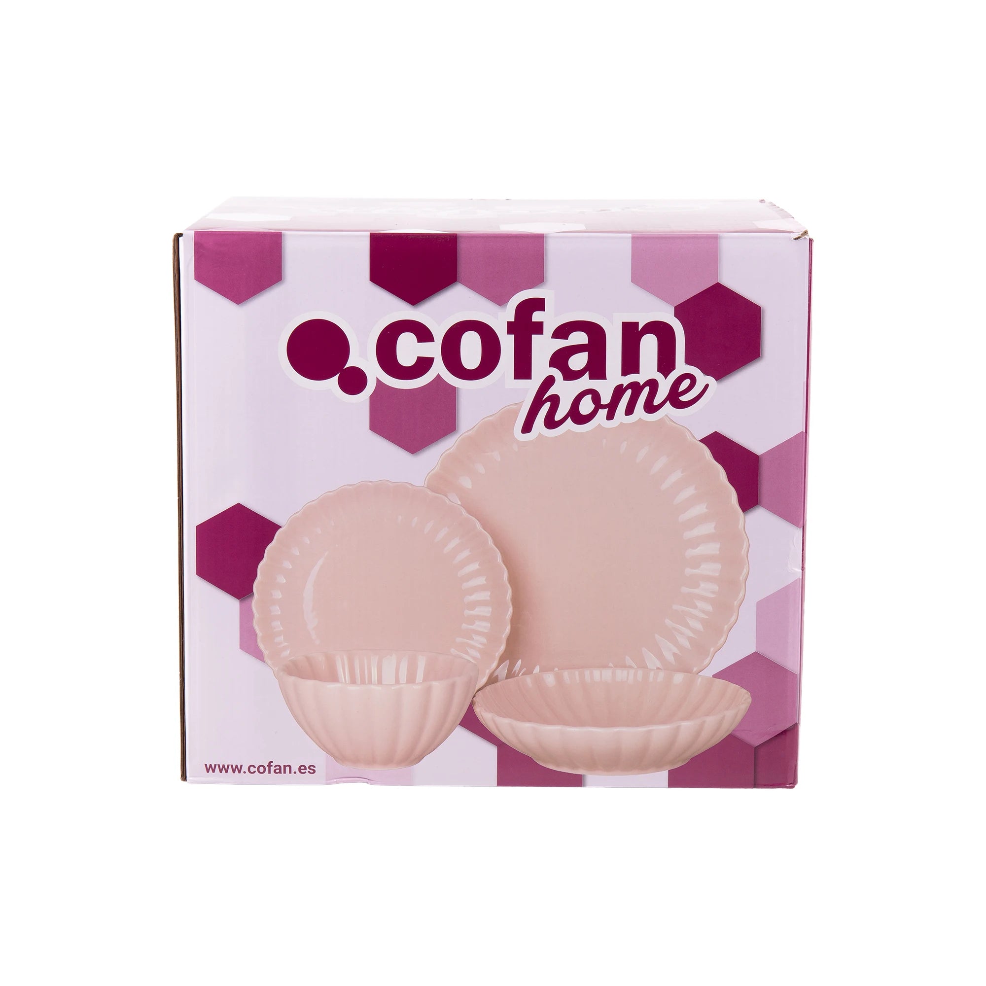 Juego de vajilla de porcelana Cofan en rosa nude | Vajilla completa de 16 piezas para 4 personas | Elegante diseño en relieve, apto para lavavajillas, microondas y horno.