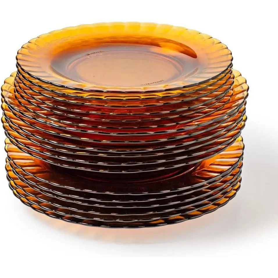 Juego de vajilla Duralex Picardie - Platos de alta calidad que incluyen platos hondos (Ø 23 cm), platos llanos (Ø 26 cm), platos de postre (Ø 20,5 cm), aptos para microondas y lavavajillas, disponibles en transparente, ámbar o azul claro, 12/18/
