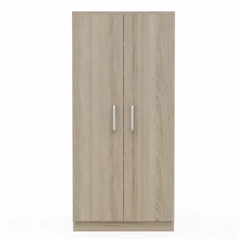 Zapatero Dormidan con 2 puertas para 21 pares, fabricado en melamina resistente, mide 50 cm de ancho, 108 cm de alto y 35 cm de profundidad, e incorpora bisagras metálicas y almohadillas antiarañazos para facilitar el acceso y proteger el suelo.