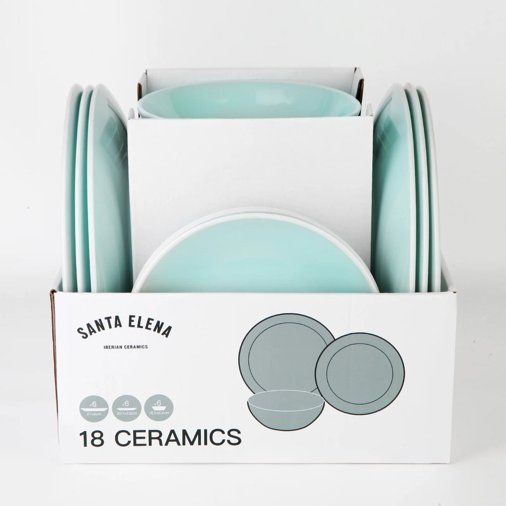 Transforma tus comidas con el juego de vajilla de cerámica Santa Elena, que incluye 18 piezas en un elegante color verde para 6 personas. Duradero, apto para lavavajillas y microondas, este juego ergonómico es perfecto para disfrutar de la mesa con estilo