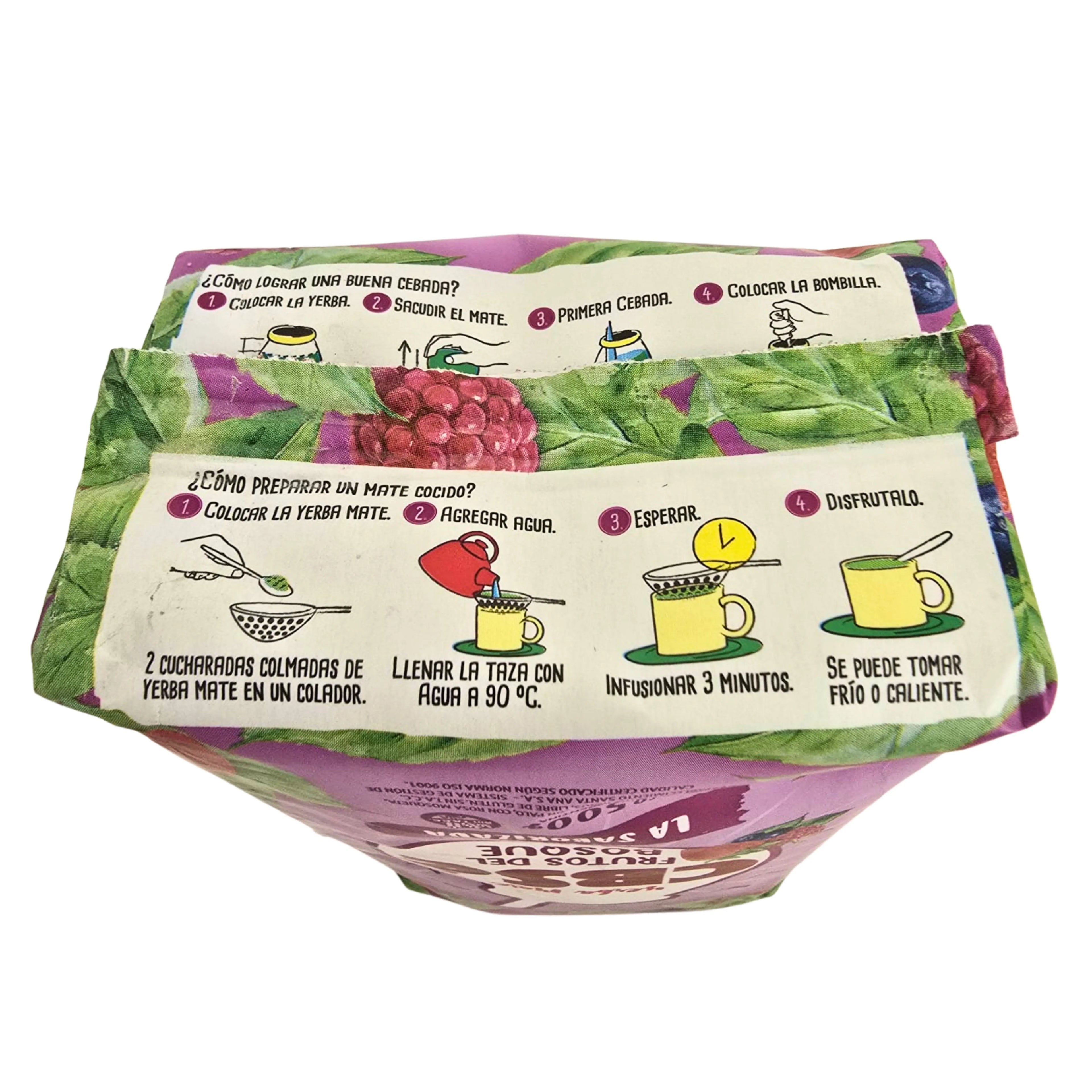 4 paquetes de 500 g de yerba mate cbse pomelo ruene lo bueno y frutos del bosque, natural de Argentina, ideal para bebidas energizantes y antioxidantes.