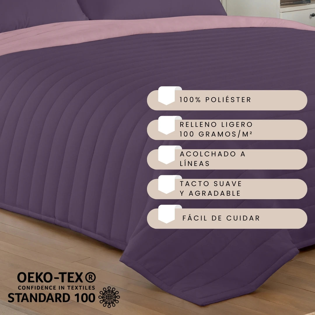 Naturals - colcha bouti reversible bicolor - microfibra extra suave - relleno de 100 gramos (cama 90/105 - 135/150 - 180) - funda de cama acolchada forrada - ideal para primavera y verano - fabricado en España