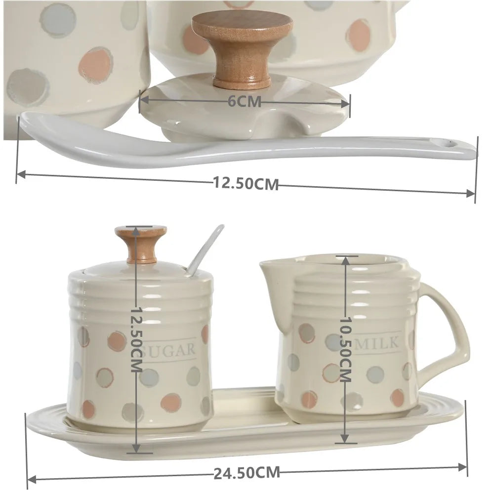Juego de azucarero con taza de leche, gres color beige, accesorio de mesa de cocina, 24x12.5x2, tapas beige