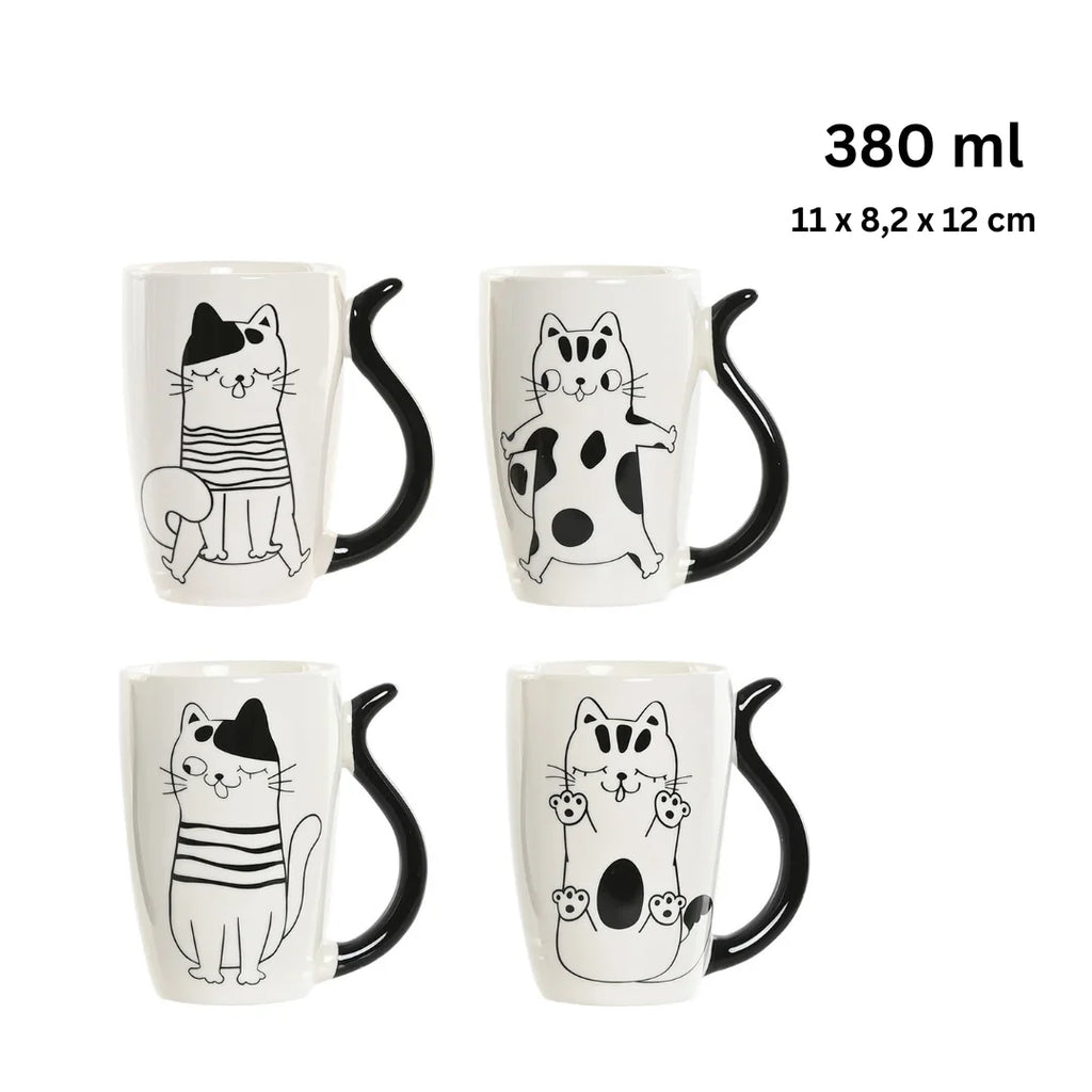 Juego de tazas de porcelana con diseño de gato, 380 ml, tamaño 11 x 8,2 x 12 cm, ideal para café o té, material de alta calidad, diseño único, perfecto para amantes de los gatos, una excelente idea para regalar.