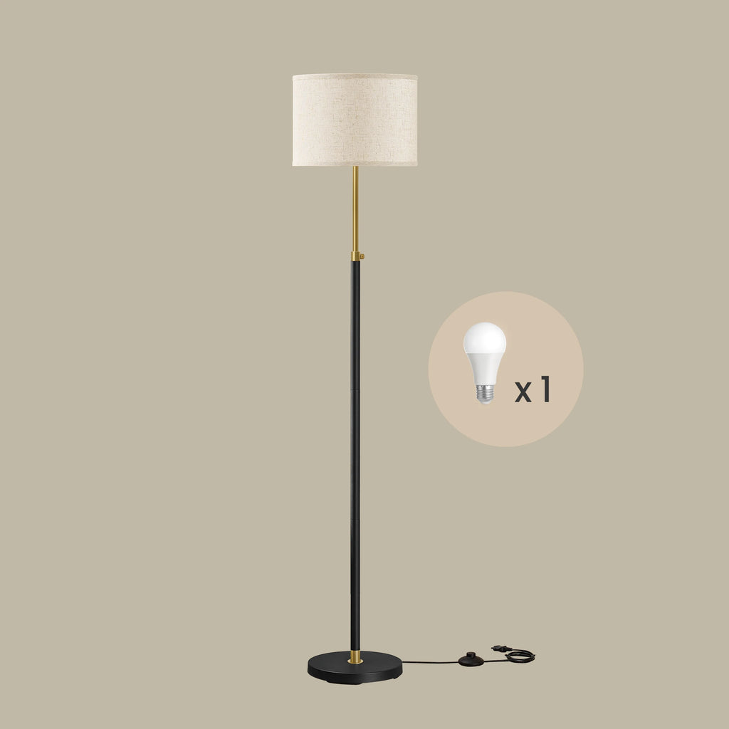 VASAGLE Lámpara de Pie, Navidad, Lámpara de Lectura Regulable en Altura, 140-170 cm de Altura, Moderna, con Interruptor de Pedal, Pantalla de Tela, Casquillo E27, Dorado y Negro