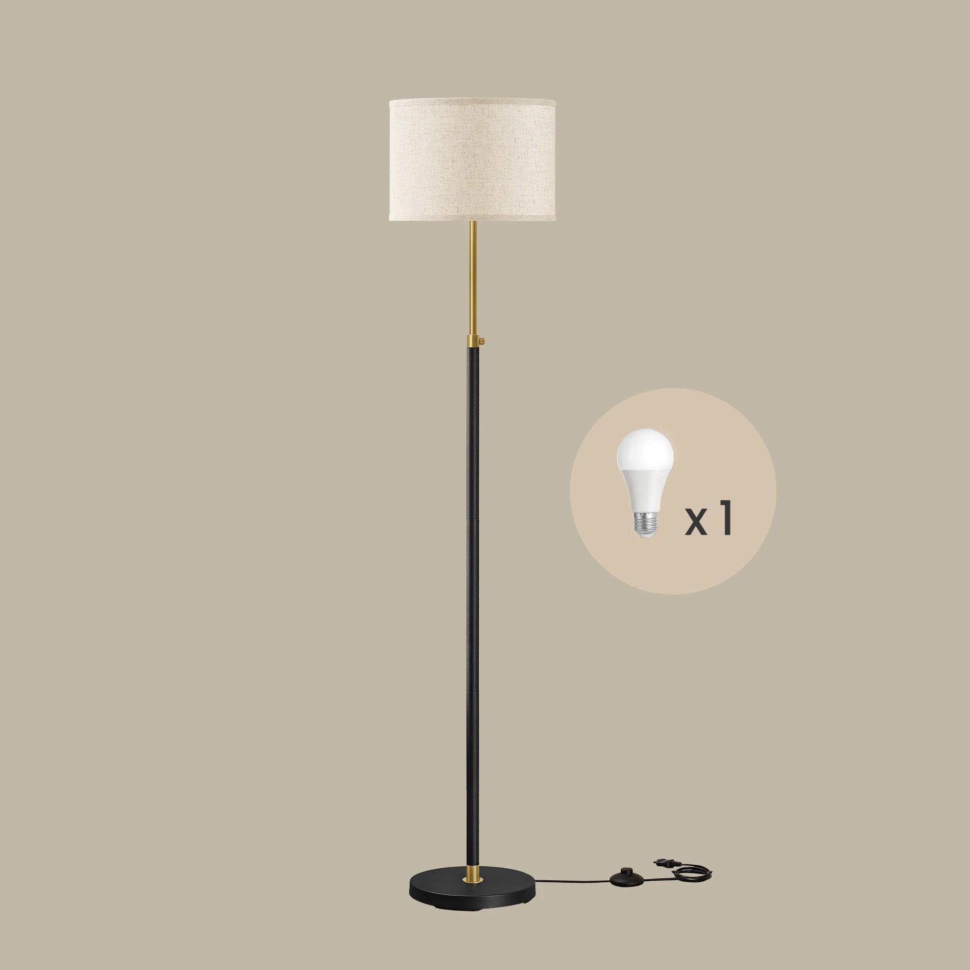 VASAGLE Lámpara de Pie, Navidad, Lámpara de Lectura Regulable en Altura, 140-170 cm de Altura, Moderna, con Interruptor de Pedal, Pantalla de Tela, Casquillo E27, Dorado y Negro