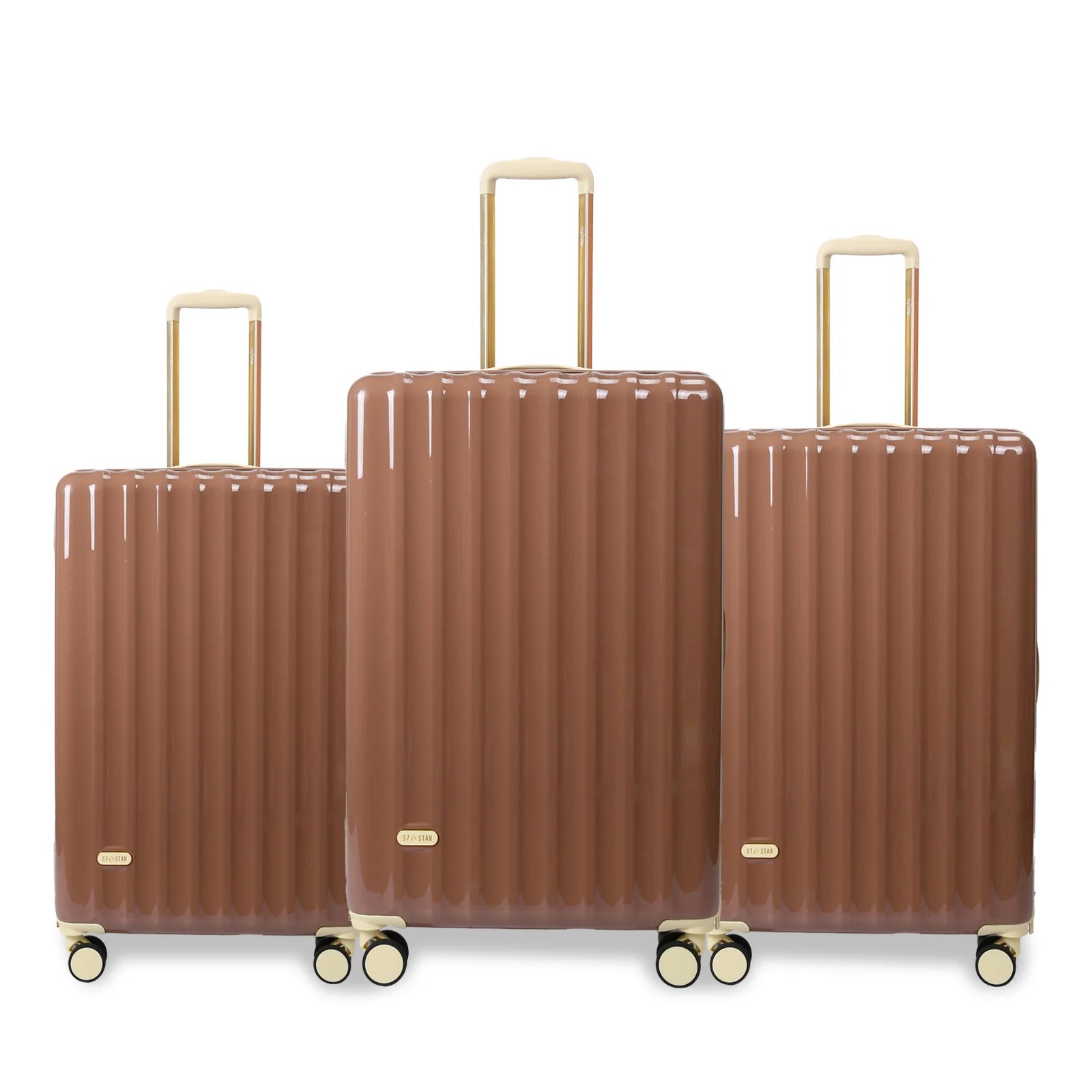 Juego de maletas S7 STAR de 3 piezas, maletas rígidas de policarbonato duraderas con 4 ruedas giratorias silenciosas, tamaño cabina 20in + 24in + 28in, diseño moderno para viajes, certificado CE.