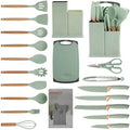 Juego de utensilios de cocina de silicona Onfeng of2328 - 19 piezas, incluye 5 cuchillos versátiles, tijeras, pinzas, tabla de cortar y 10 accesorios antiadherentes (verde claro). Regalo para el Día de la Madre.