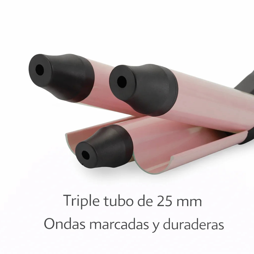 Rizador triple Jocca de 25 mm con revestimiento cerámico de turmalina, calentamiento rápido y ondas definidas.