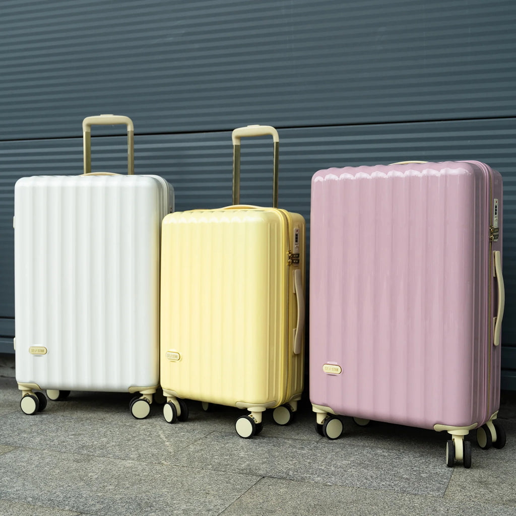 Juego de maletas S7 STAR de 3 piezas, maletas rígidas de policarbonato duraderas con 4 ruedas giratorias silenciosas, tamaño cabina 20in + 24in + 28in, diseño moderno para viajes, certificado CE.