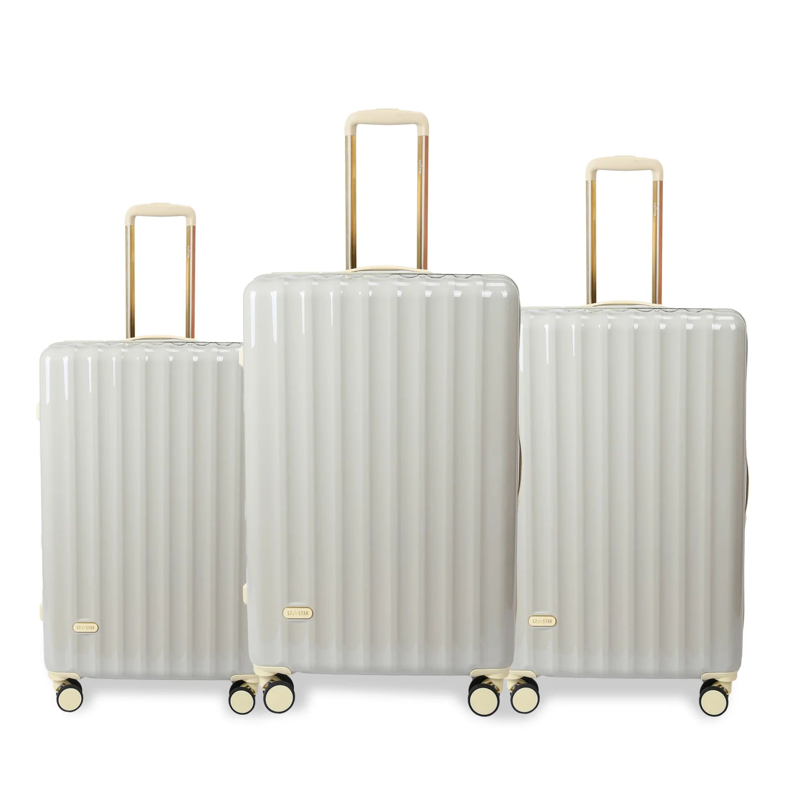 Juego de maletas S7 STAR de 3 piezas, maletas rígidas de policarbonato duraderas con 4 ruedas giratorias silenciosas, tamaño cabina 20in + 24in + 28in, diseño moderno para viajes, certificado CE.