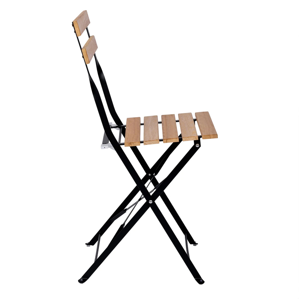 Conjunto T-lovendo de 3 mesas y 2 sillas, jardín, exterior, plegable, metal y madera, para terraza de estilo retro, estructura de acero, tipo bistró, patas antideslizantes, balcones pequeños, terrazas