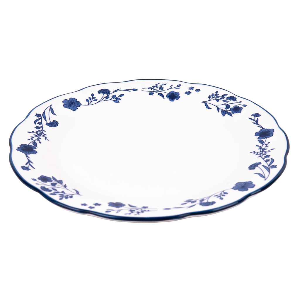 Juego de vajilla de porcelana Cofan | Juego de 18 piezas con diseño floral azul | Apto para lavavajillas y microondas, incluye 6 platos llanos, 6 cuencos para sopa y 6 platos pequeños, duradero y de fácil mantenimiento.