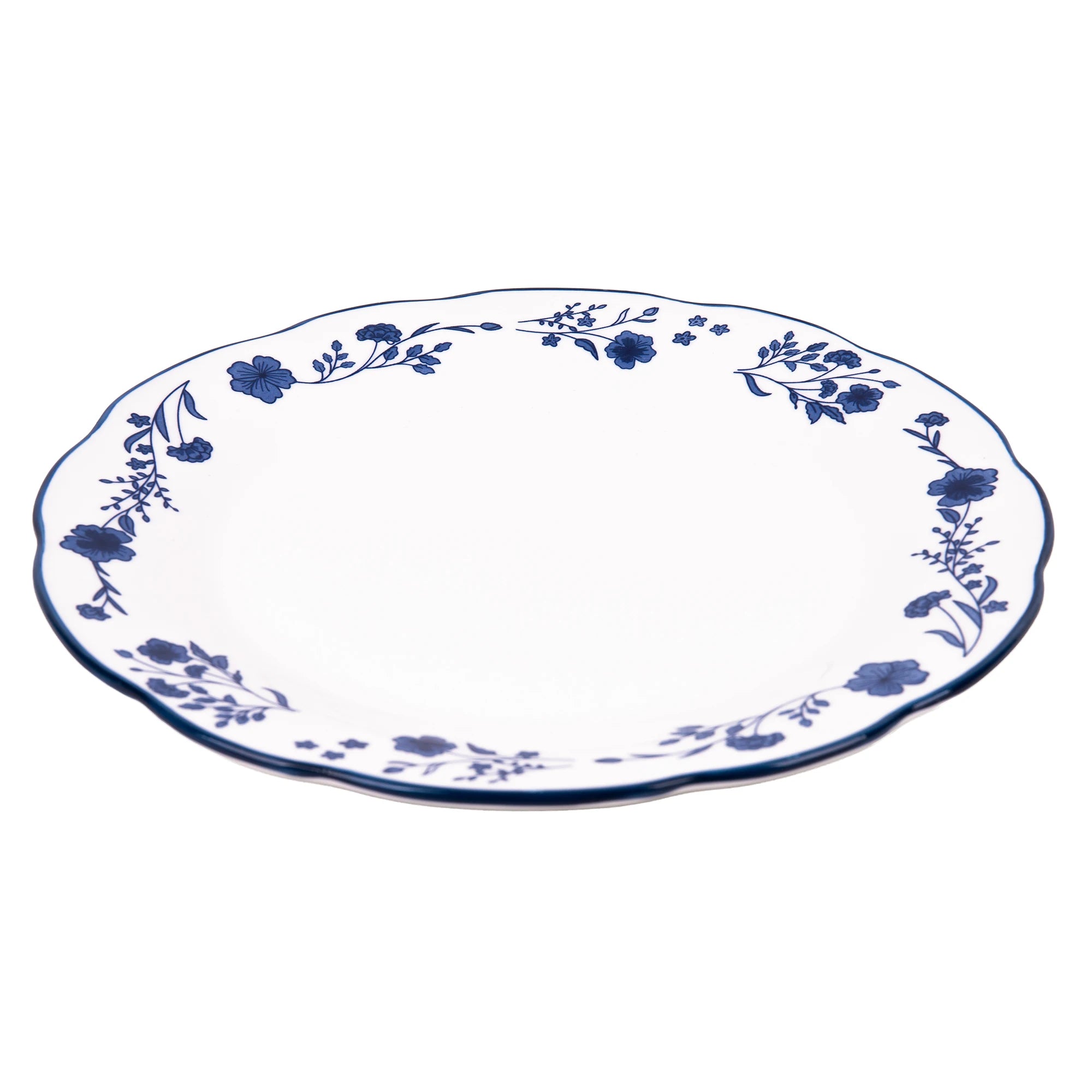 Juego de vajilla de porcelana Cofan | Juego de 18 piezas con diseño floral azul | Apto para lavavajillas y microondas, incluye 6 platos llanos, 6 cuencos para sopa y 6 platos pequeños, duradero y de fácil mantenimiento.