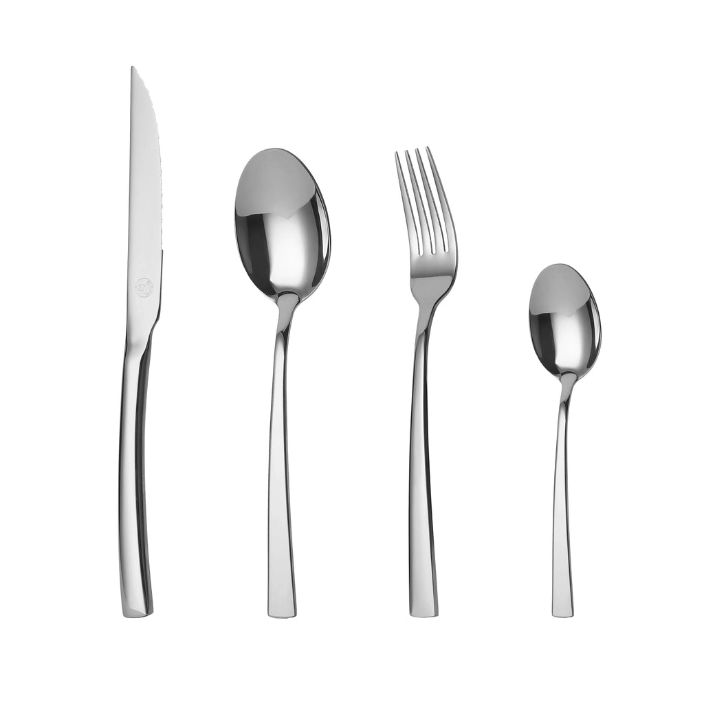Juego de cubiertos Mr.Spoon Montaña Series de 16, 24 y 48 piezas, fabricado en acero inoxidable 18/0, apto para lavavajillas, incluye cuchillo de mesa, tenedores, cucharas y cucharas de postre, acabado pulido espejo, ideal para el hogar, hoteles y restaur
