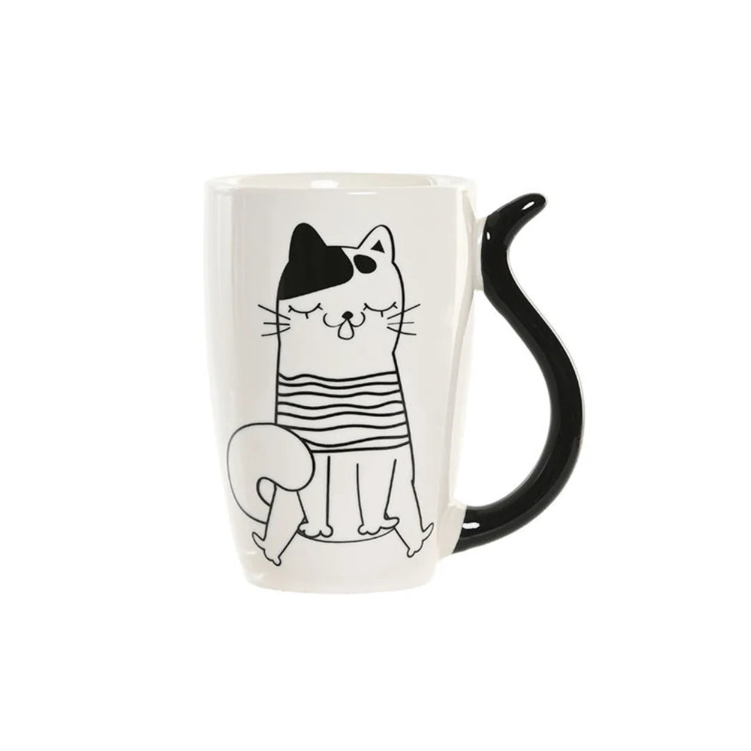 Juego de tazas de porcelana con diseño de gato, 380 ml, tamaño 11 x 8,2 x 12 cm, ideal para café o té, material de alta calidad, diseño único, perfecto para amantes de los gatos, una excelente idea para regalar.