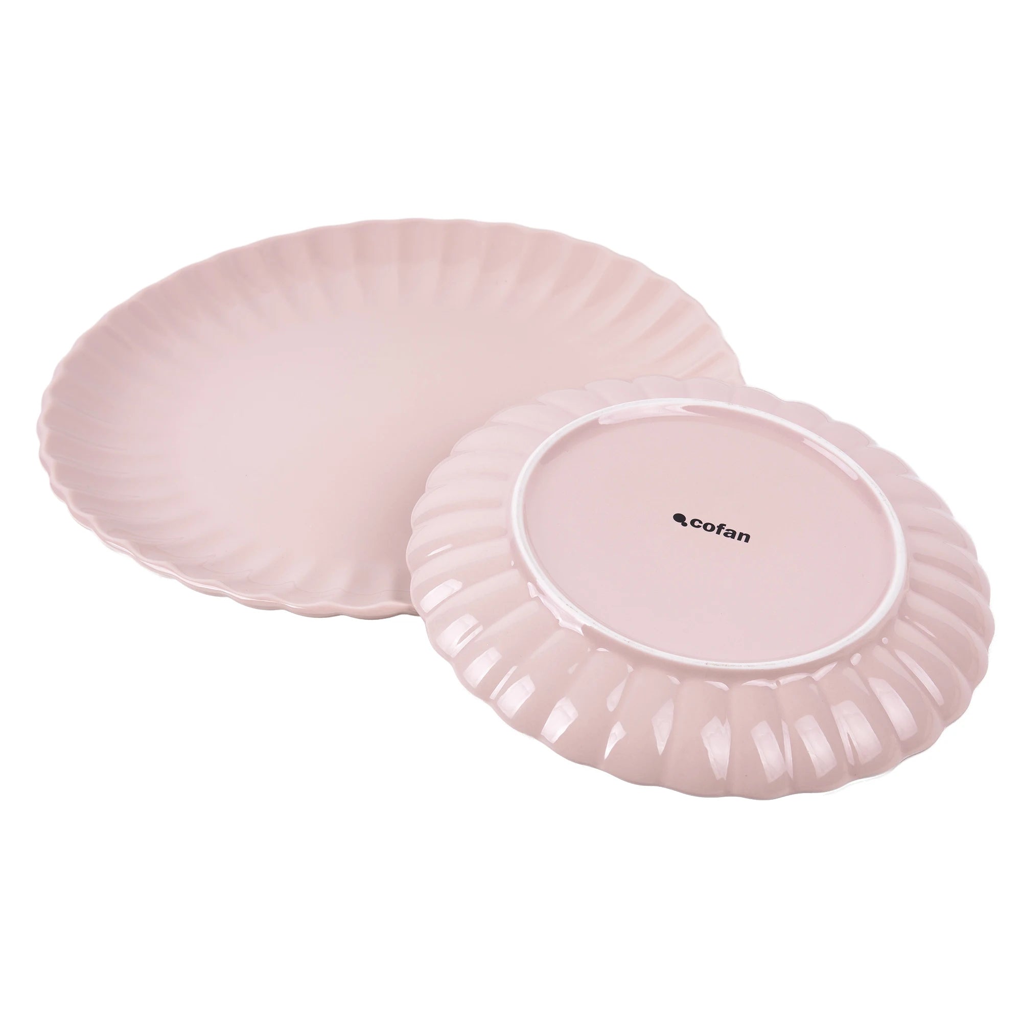 Juego de vajilla de porcelana Cofan en rosa nude | Vajilla completa de 16 piezas para 4 personas | Elegante diseño en relieve, apto para lavavajillas, microondas y horno.
