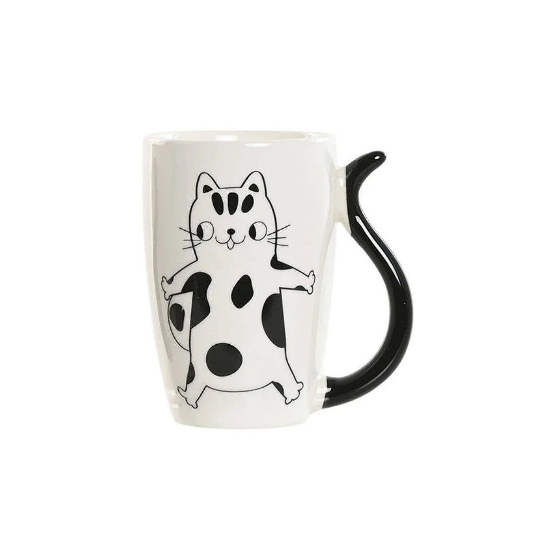 Juego de tazas de porcelana con diseño de gato, 380 ml, tamaño 11 x 8,2 x 12 cm, ideal para café o té, material de alta calidad, diseño único, perfecto para amantes de los gatos, una excelente idea para regalar.