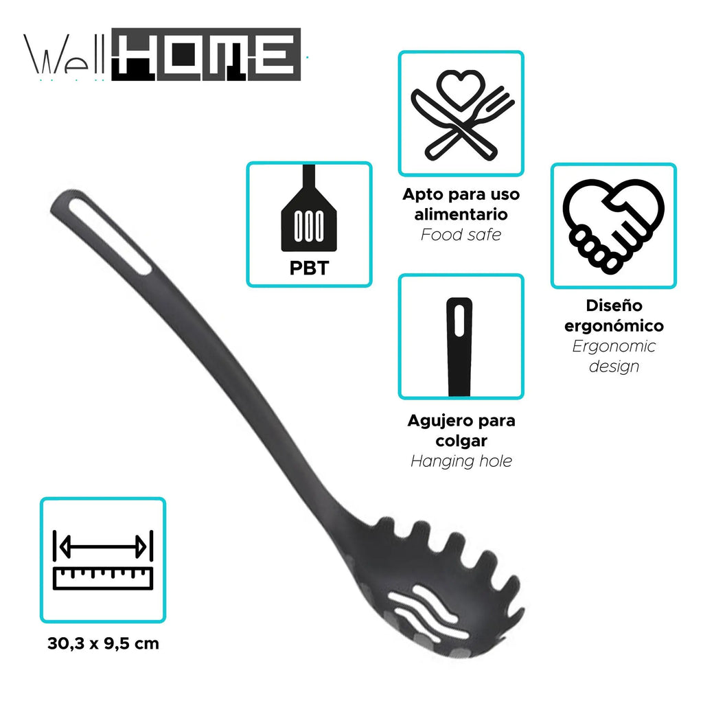 Juego de ollas y sartenes Well Home de 8 piezas en acero inoxidable con 6 utensilios de cocina de PBT, mangos ergonómicos, compatible con inducción, diseño antiadherente, ideal para todo tipo de cocinas.