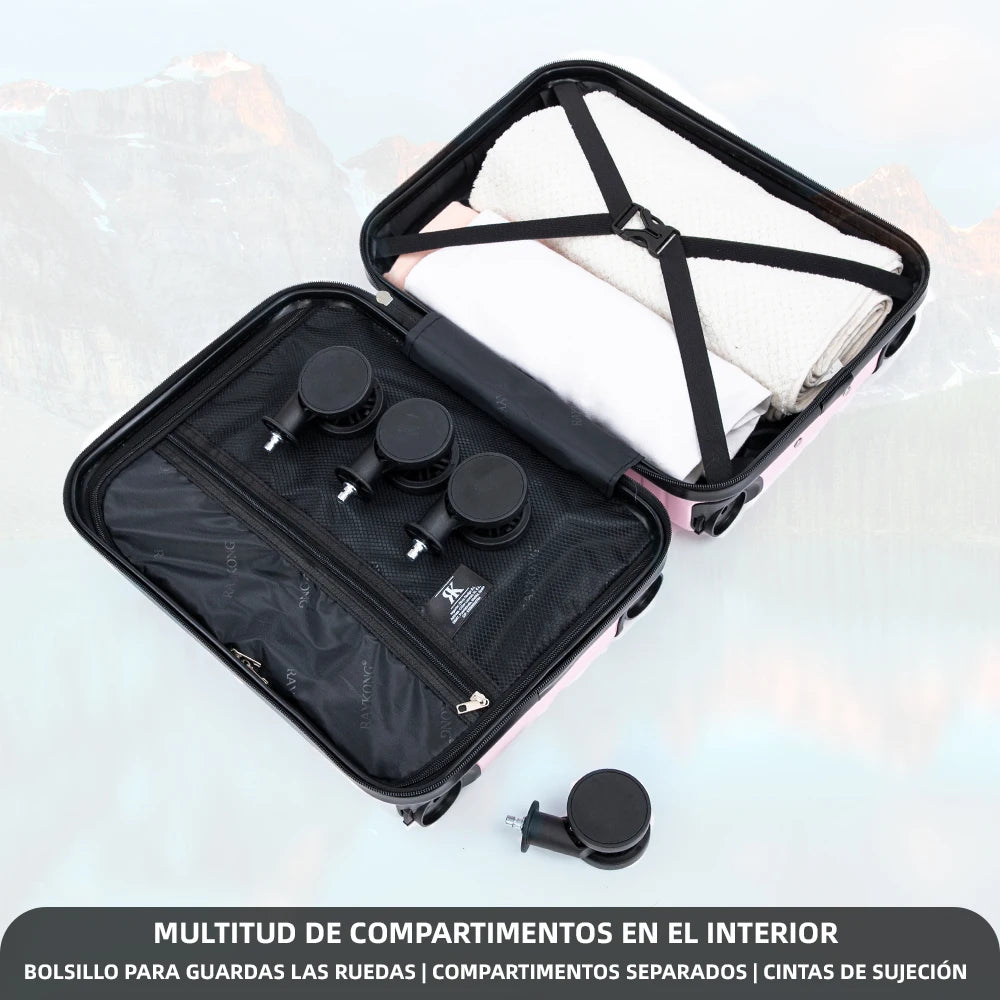 Maleta de cabina ABS 40x30x20 (24 l) | Equipaje de mano con ruedas desmontables para Ryanair | Vueling | EasyJet | Wizz Air | Volotea - negro/azul marino/oro rosa/morado/menta/amarillo/verde/rosa