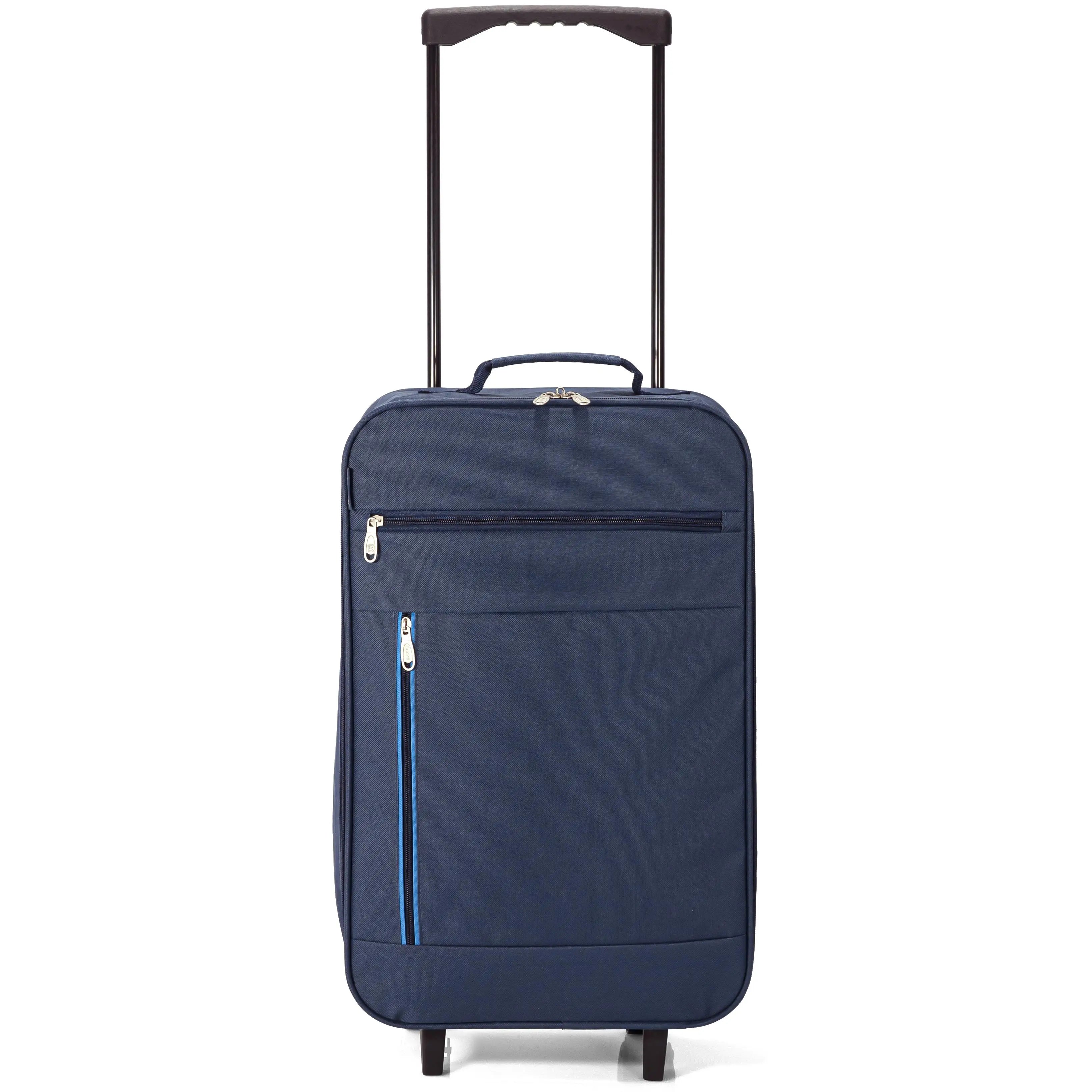 La maleta de cabina plegable Benzi con ruedas, fabricada en poliéster resistente, mide 34 x 55 x 19 cm y cuenta con asa telescópica, ruedas reforzadas, cierre de cremallera y múltiples bolsillos para mayor comodidad durante los viajes.