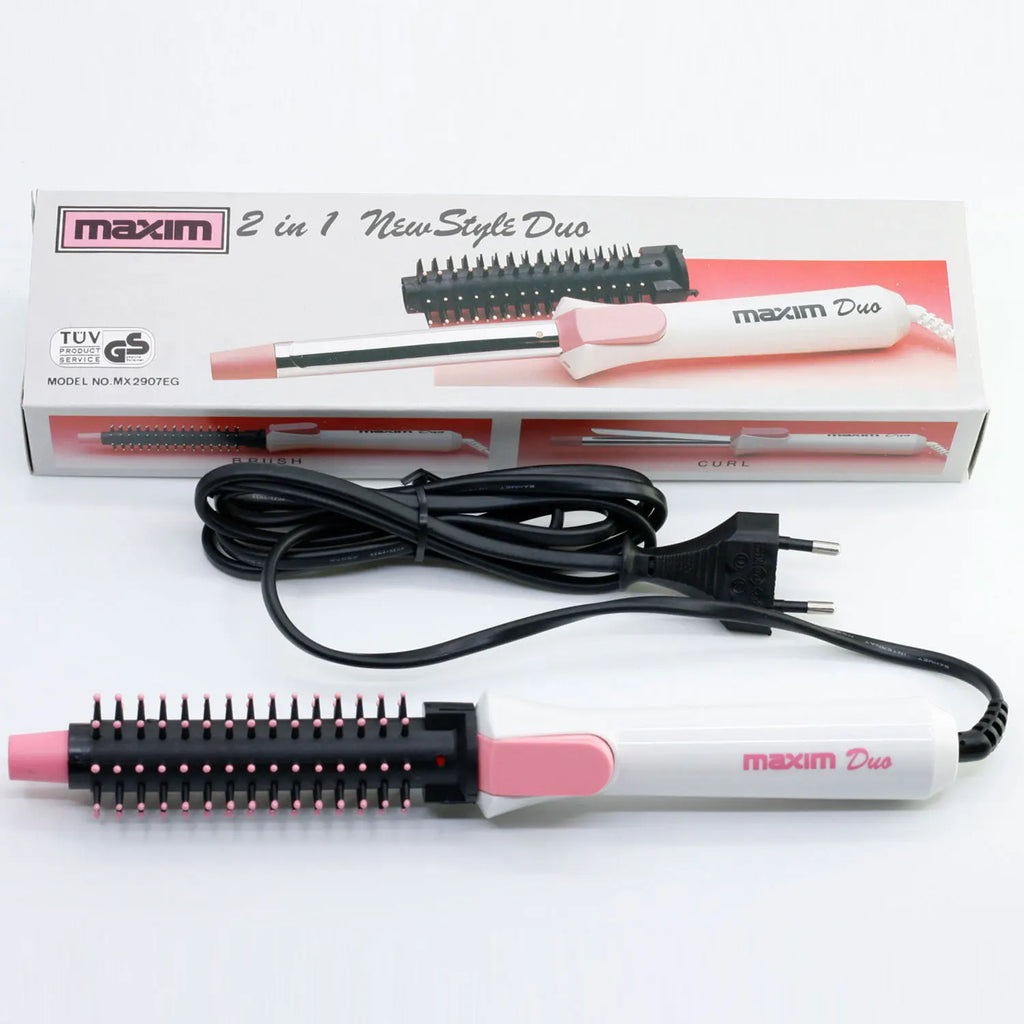 Tenacillas y cepillo BVC Maxim MX-2907-E 2 en 1, nuevo dúo: rizador profesional con pinza de 10 cm.