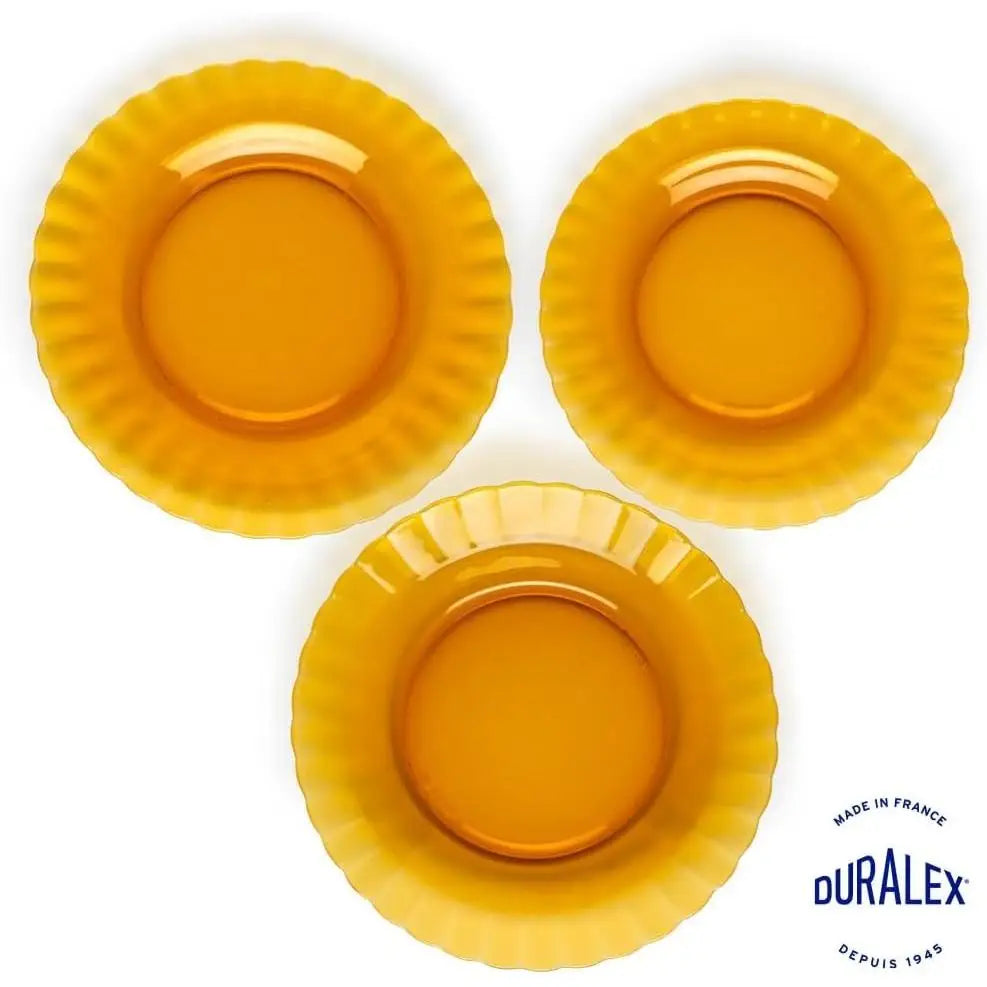 Juego de vajilla Duralex Picardie - Platos de alta calidad que incluyen platos hondos (Ø 23 cm), platos llanos (Ø 26 cm), platos de postre (Ø 20,5 cm), aptos para microondas y lavavajillas, disponibles en transparente, ámbar o azul claro, 12/18/