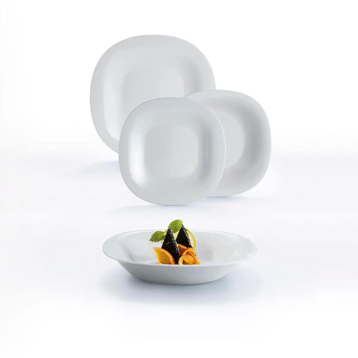Platos Carine Luminarc – Juego de 6 platos cuadrados de vidrio opalino en blanco, negro, gris, turquesa y azul paraíso, aptos para microondas y lavavajillas para una vajilla completa.