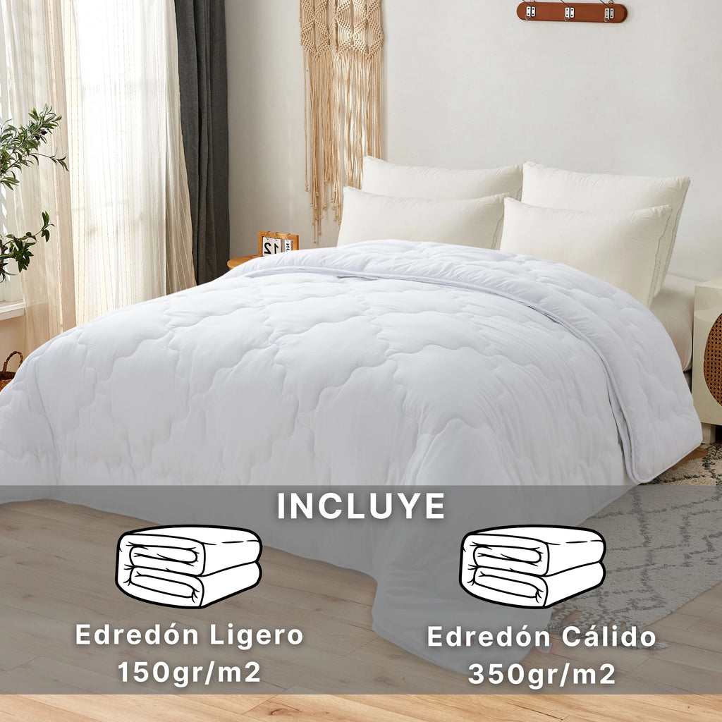 Edredón Novotextil 4 Estaciones 2 en 1 (150 g/m² + 350 g/m²) – Relleno nórdico, 100 % microfibra, suave, transpirable, hipoalergénico, con costuras geométricas, ideal para el confort durante todo el año, disponible para camas de 90 a 200 cm.