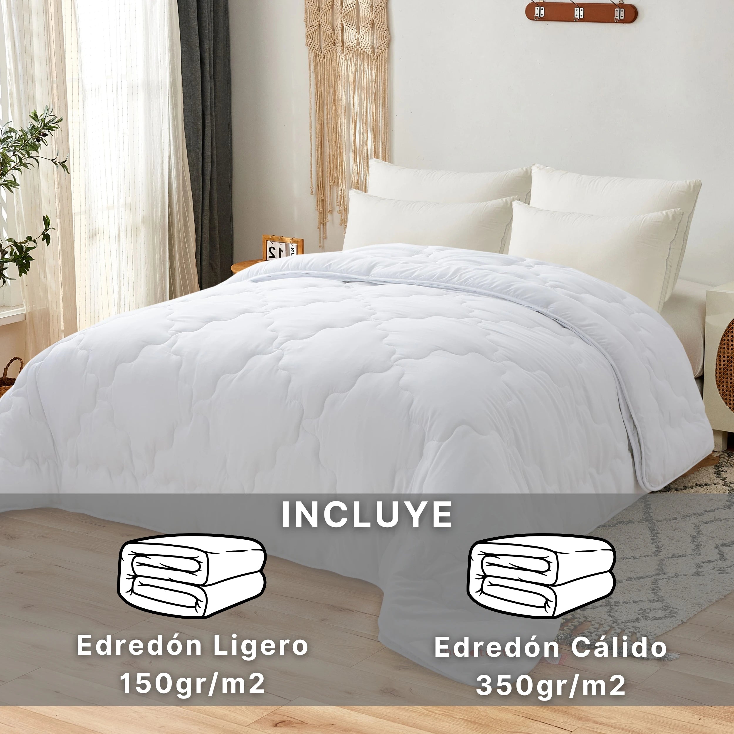 Edredón Novotextil 4 Estaciones 2 en 1 (150 g/m² + 350 g/m²) – Relleno nórdico, 100 % microfibra, suave, transpirable, hipoalergénico, con costuras geométricas, ideal para el confort durante todo el año, disponible para camas de 90 a 200 cm.