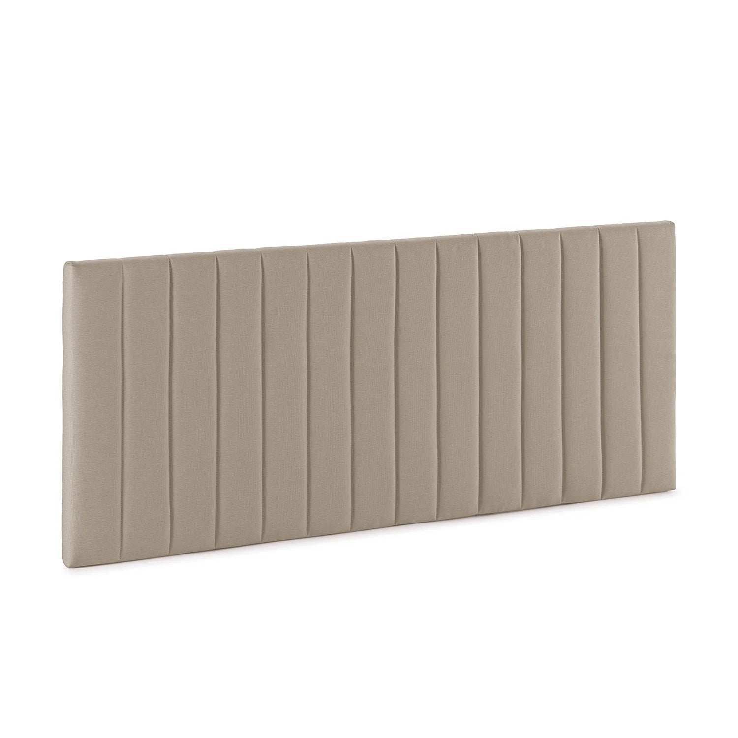 Cabecero tapizado Eris de 150x60 cm, con un diseño de tela neutra, relleno de espuma de alta densidad, disponible en beige, gris claro y gris oscuro, fácil de montar para cualquier tamaño de cama.