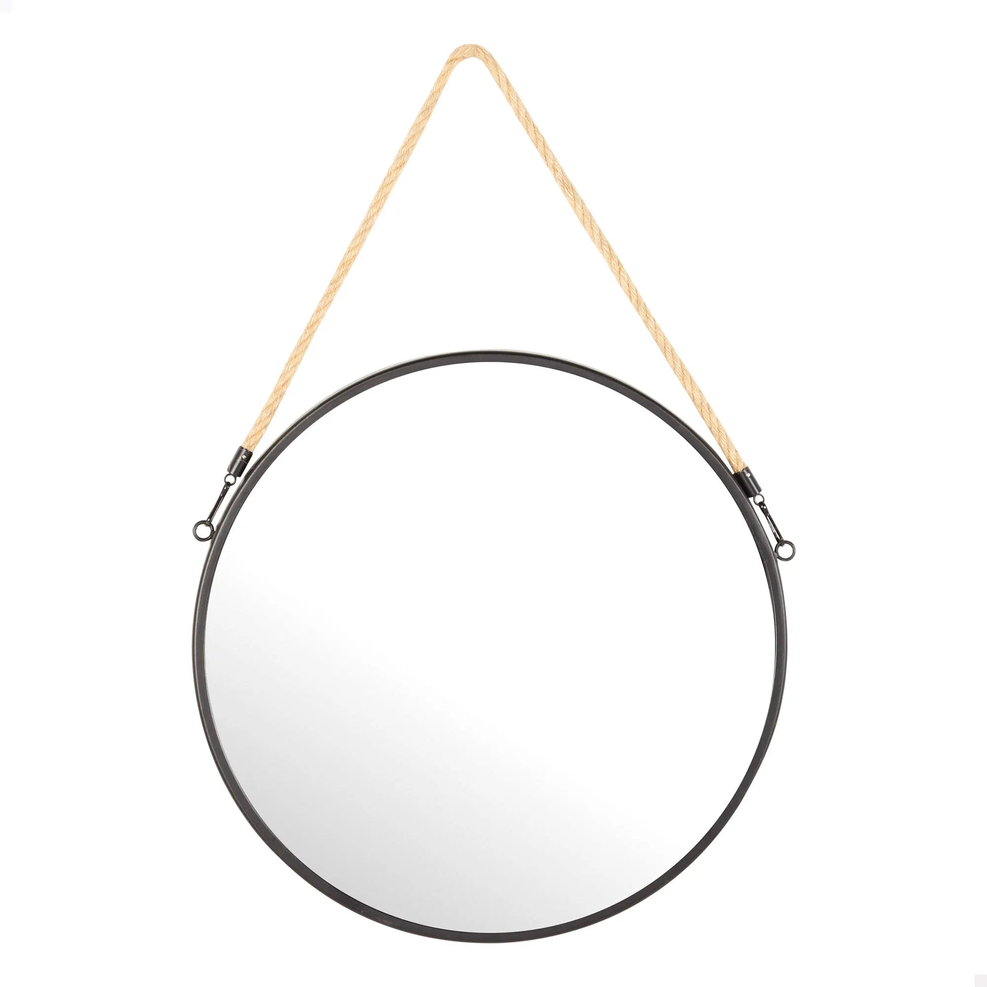 Espejo de pared redondo Max Home con cuerda, marco de metal negro de 55 cm, diseño decorativo moderno para recibidor, dormitorio y baño, fácil instalación, ideal para decoración minimalista, espejos perfectos para la pared.