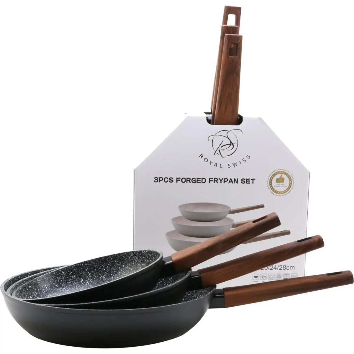 Juego de sartenes de granito Shiro x3 - 20 cm, 24 cm, 28 cm - Aptas para lavavajillas, antiadherentes, compatibles con inducción, color gris - Ideales para todas las fuentes de calor, diseño duradero de mármol fundido, juego de 3 piezas de utensilios de c