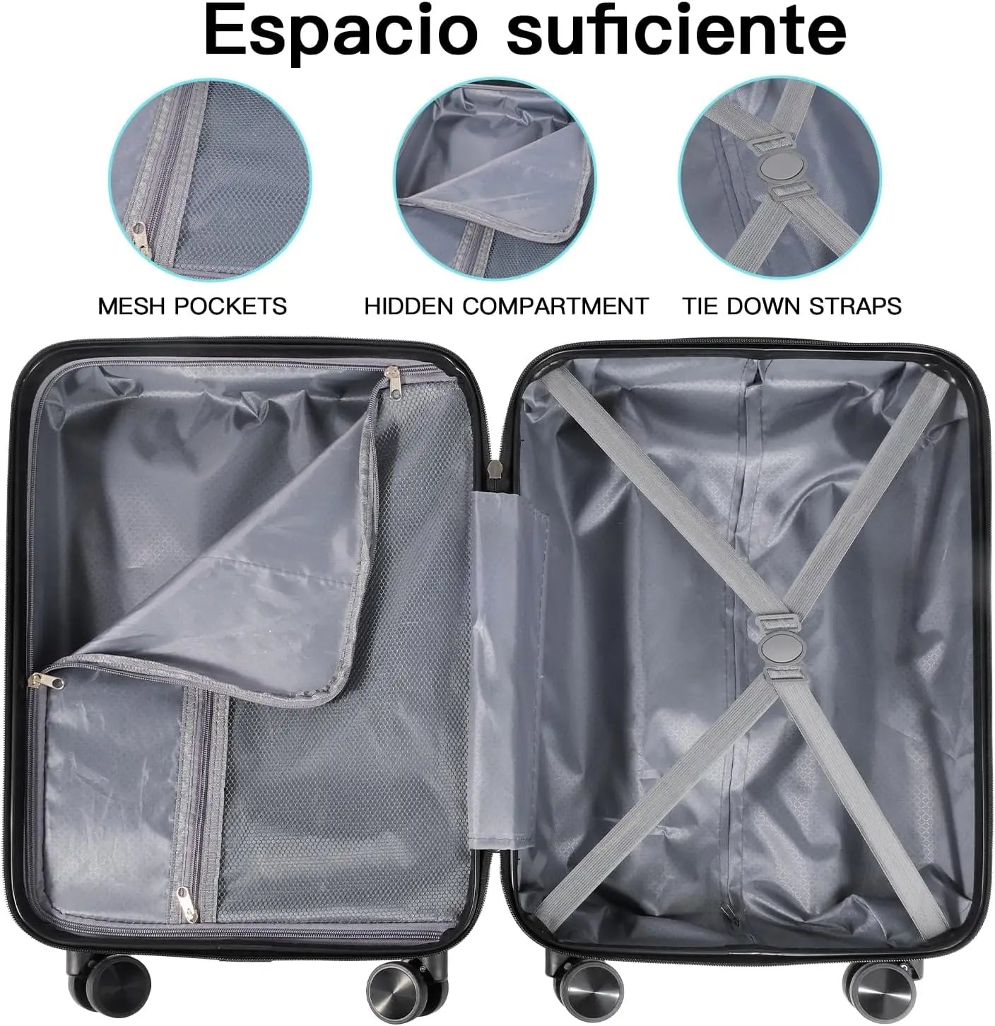Maleta de cabina de 55x40x20 cm con ruedas extraíbles. Maleta de cabina de 52 x 37 x 20 cm. Equipaje de mano, maletas de cabina rígidas con cerradura de combinación y 4 ruedas dobles de 360° extraíbles.
