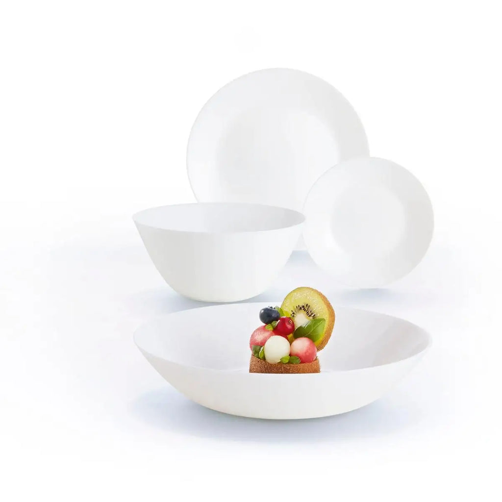 Juego de vajilla Luminarc Zelie Opal de 19 piezas para 6 personas, fabricado en Francia con vidrio templado ecológico y extra resistente, apto para microondas y lavavajillas, incluye 6 platos llanos (25 cm), 6 platos hondos (20 cm) y 6 platos de postre.