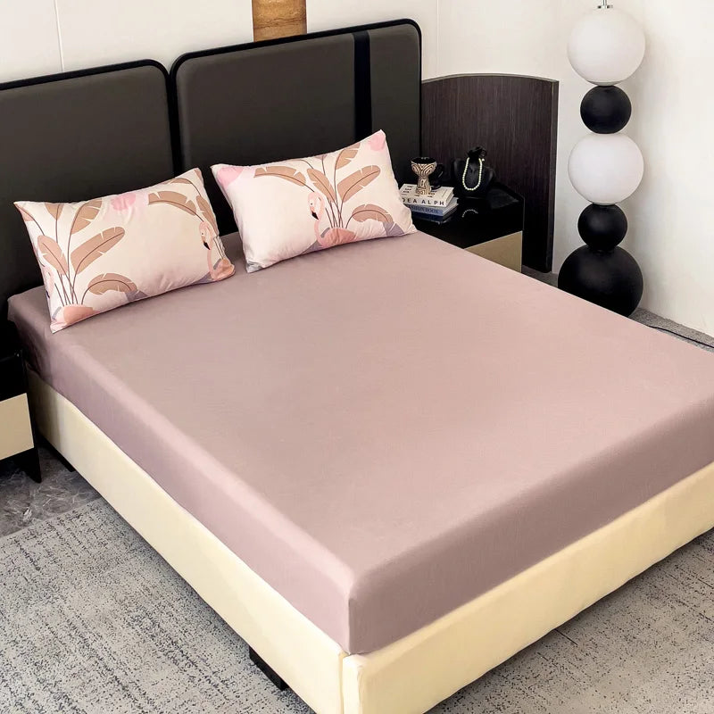 Juego de ropa de cama de 4 piezas con estampado de flamencos para camas de 135 cm/150 cm/180 cm, poliéster duradero, secado rápido, sábana bajera ajustable con bolsillo profundo para colchones de hasta 35 cm, ideal para primavera-verano de Polaristar.
