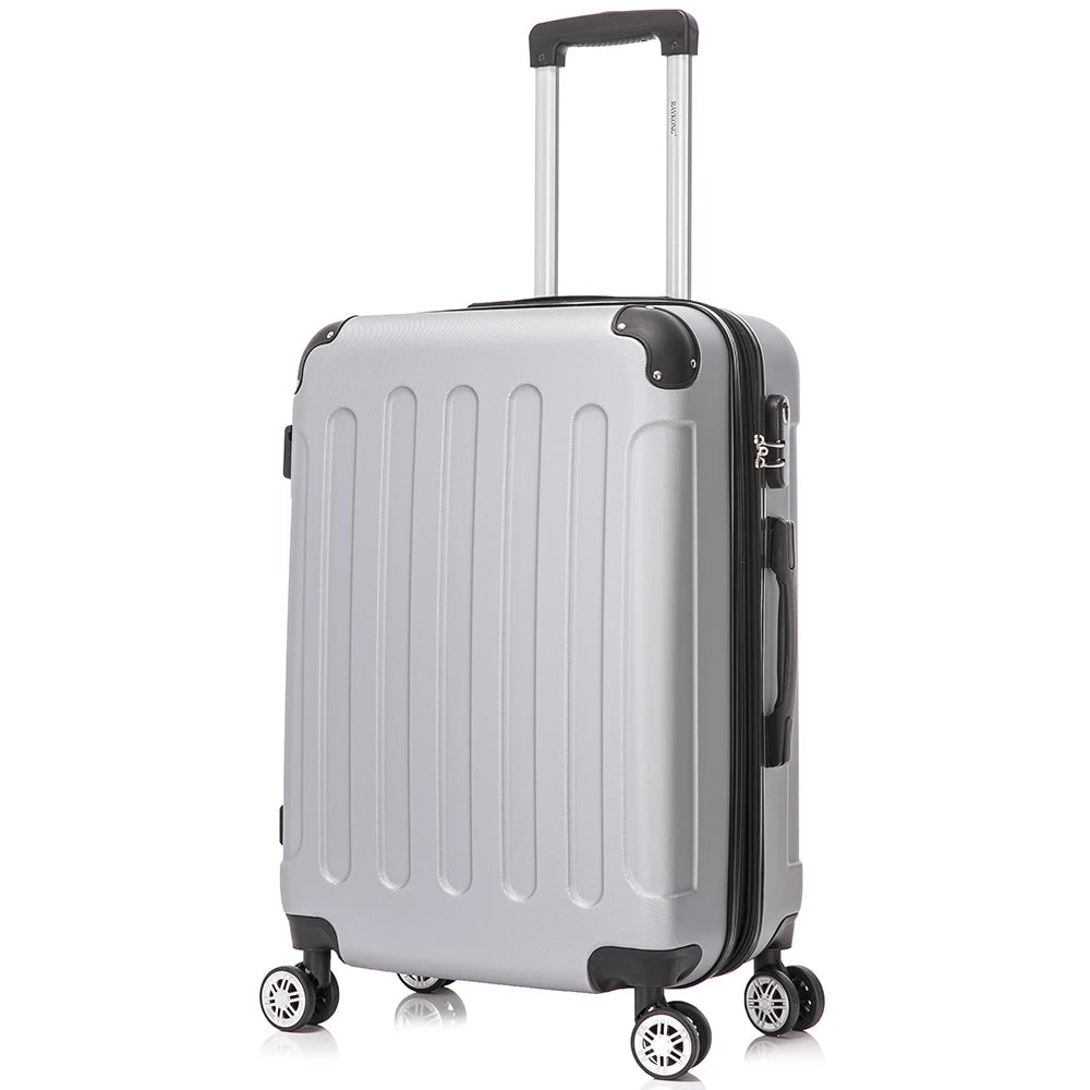 Maleta mediana de ABS de 24 pulgadas con cerradura de combinación, 66x43x25 cm, 71 L, peso ligero de 3,50 kg, con 4 ruedas dobles de 360°, perchas adicionales y esquinas protectoras para mayor comodidad durante el viaje.