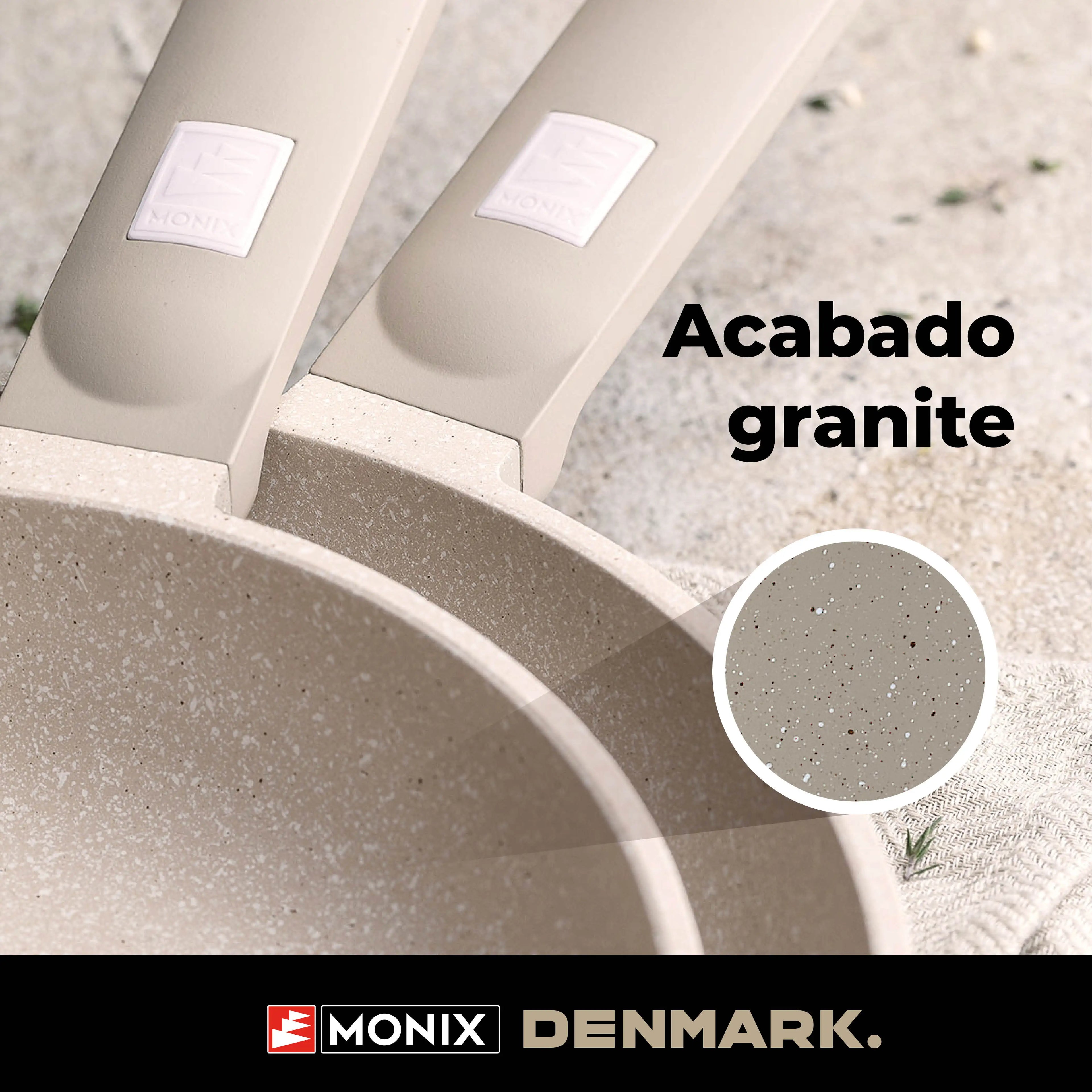 Juego de utensilios de cocina Monix Denmark de 9 piezas, fabricado en aluminio forjado antiadherente con asas desmontables, apto para inducción y horno, diseño moderno con revestimiento libre de PFOA, perfecto para la cocina diaria.