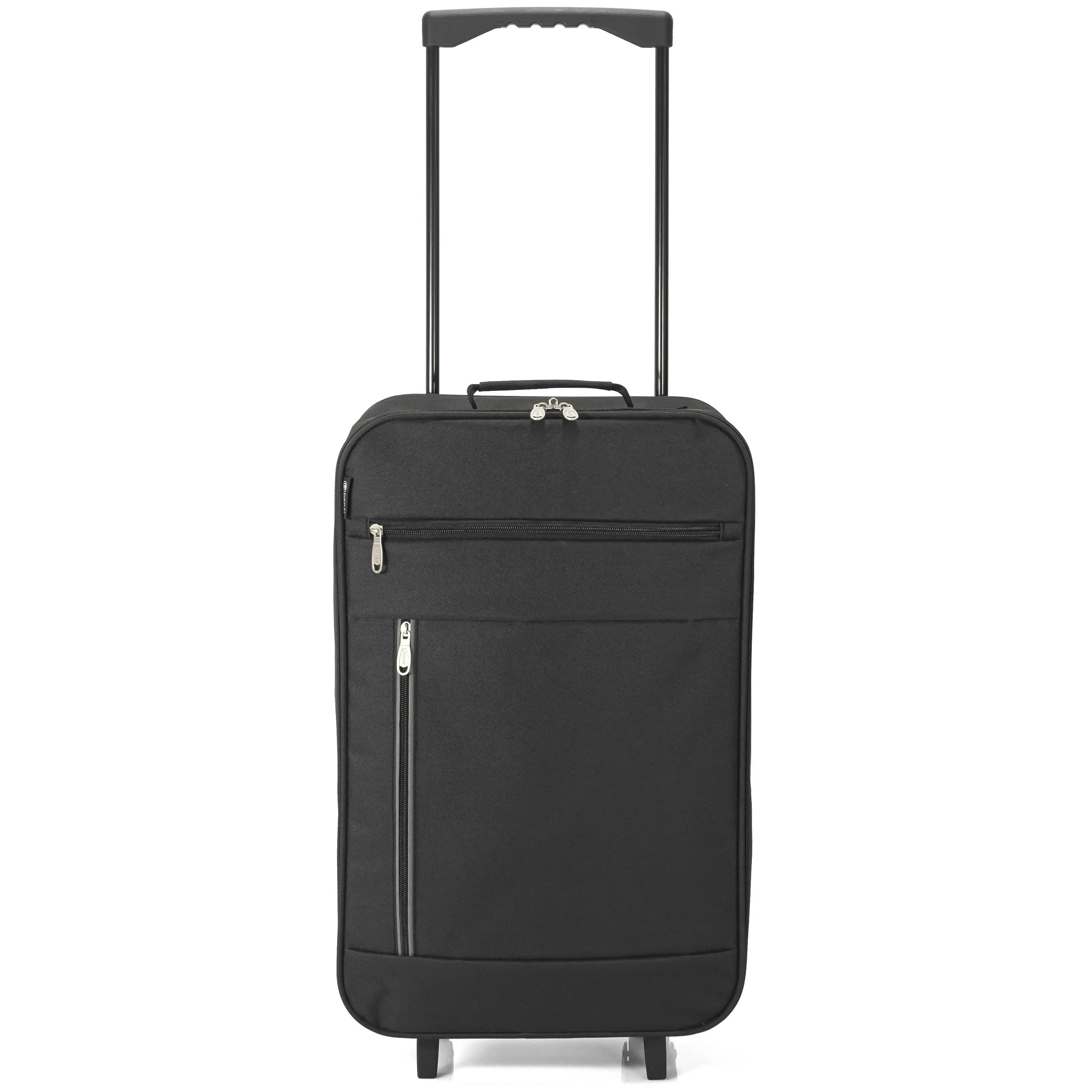 La maleta de cabina plegable Benzi con ruedas, fabricada en poliéster resistente, mide 34 x 55 x 19 cm y cuenta con asa telescópica, ruedas reforzadas, cierre de cremallera y múltiples bolsillos para mayor comodidad durante los viajes.