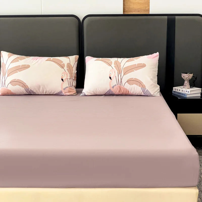 Juego de ropa de cama de 4 piezas con estampado de flamencos para camas de 135 cm/150 cm/180 cm, poliéster duradero, secado rápido, sábana bajera ajustable con bolsillo profundo para colchones de hasta 35 cm, ideal para primavera-verano de Polaristar.