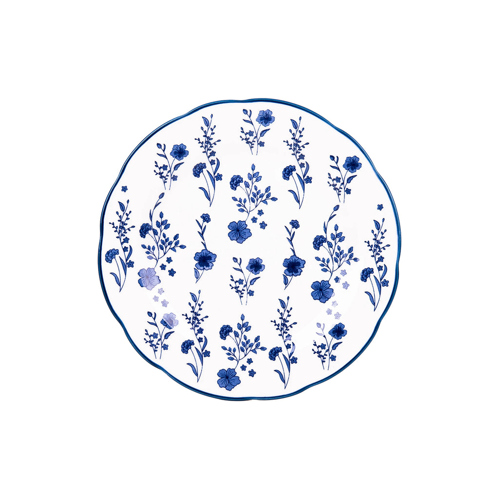 Juego de vajilla de porcelana Cofan | Juego de 18 piezas con diseño floral azul | Apto para lavavajillas y microondas, incluye 6 platos llanos, 6 cuencos para sopa y 6 platos pequeños, duradero y de fácil mantenimiento.